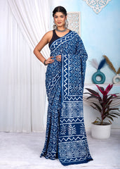 ELEGANT INDIGO BLUE HANDCRAFTED COTTON SAREE