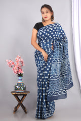 ELEGANT INDIGO BLUE HANDCRAFTED COTTON SAREE