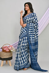 ELEGANT INDIGO BLUE HANDCRAFTED COTTON SAREE