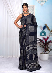 EFFORTLESS GRACE IN BLACK & WHITE – PREMIUM COTTON MULMUL SAREE