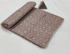 HAND BLOCK PRINTED COTTON FABRIC – TRADITIONAL RED GEOMETRIC LATTICE