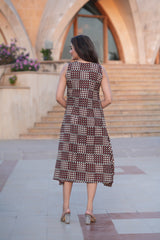 Women's Maroon & Beige Block Print Knee-Length One-Piece