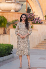 Women's Beige & Black Tribal Art Print Knee-Length Dress