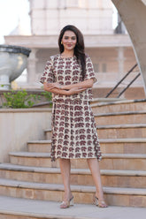 Women's Beige & Maroon Ethnic Motif Top & Skirt Set
