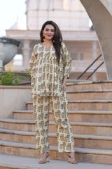 Contemporary Animal Motif Printed 2-Piece Co-ord Set | Comfort-Fit V-Neck Top & Straight Pants
