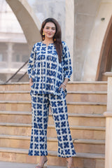 Elegant Indigo Floral 2-Piece Co-ord Set