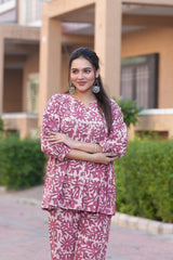 Jaipuri Printed Summer Co-ord Set | Comfort-Fit V-Neck Top & Straight Pants