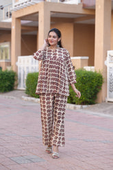 Women's Ethnic Jaipuri Elephant Block Print Co-ord Set - Flared Short Kurti with Trousers
