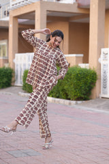 Women's Ethnic Jaipuri Elephant Block Print Co-ord Set - Flared Short Kurti with Trousers