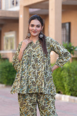 Women's Ethnic Floral Print Co-ord Set - Short Kurti with Matching Trousers