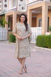 Women's Tribal Motif Hand-Block Style Top & Skirt Set