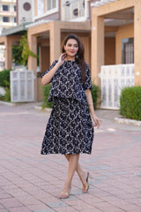 Women's Black & White Vine Print Top & Skirt Set