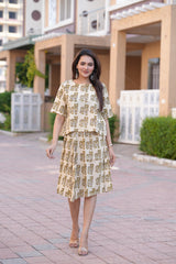 Women's Hand-Block Style Tiger Print Top & Skirt Set