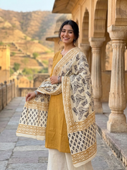 Ethnic Handprinted Cotton Scarf/Stole | Traditional Butterfly & Floral Motif Rajasthani Dupatta