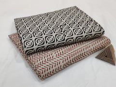 CREAM BASE HAND BLOCK PRINTED COTTON DRESS MATERIAL