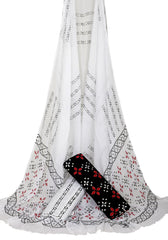 Hand Block Printed Cotton Suit Set with Chiffon Dupatta – Red & Black Floral Motif