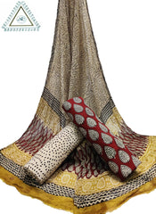 ELEGANT BEIGE & RED CHIFFON DUPATTA SET(3-PIECE SET)