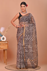 ELEGANT BLACK & WHITE KOTA DORIYA SAREE WITH ZARI BORDER – HANDCRAFTED GRACE