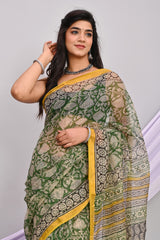 GRACEFUL GREEN KOTA DORIA SAREE WITH ZARI BORDER