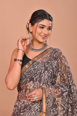 ELEGANT BLACK & WHITE KOTA DORIYA SAREE WITH ZARI BORDER – HANDCRAFTED GRACE