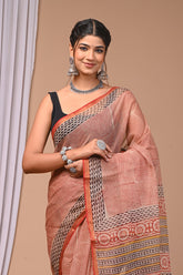 PATCH-STYLE KOTA DORIA SAREE WITH TRADITIONAL MOTIF PALLU – RUST & BEIGE