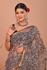 HANDCRAFTED BLACK & WHITE KOTA DORIYA SAREE WITH ZARI BORDER