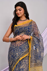 ROYAL BLUE HANDCRAFTED KOTA DORIA SAREE WITH CONTRAST ZARI BORDER