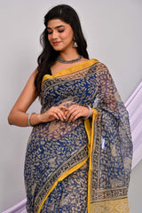 ROYAL BLUE HANDCRAFTED KOTA DORIA SAREE WITH CONTRAST ZARI BORDER