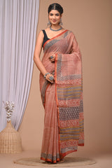 PATCH-STYLE KOTA DORIA SAREE WITH TRADITIONAL MOTIF PALLU – RUST & BEIGE