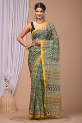 GRACEFUL GREEN KOTA DORIA SAREE WITH ZARI BORDER