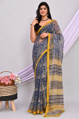 ROYAL BLUE HANDCRAFTED KOTA DORIA SAREE WITH CONTRAST ZARI BORDER