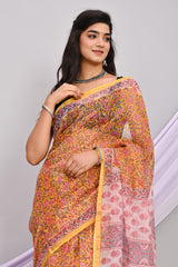 PATCH-STYLE KOTA DORIA SAREE WITH TRADITIONAL MOTIF PALLU – RUST & BEIGE