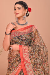 ELEGANT PRINTED KOTA DORIA SAREE WITH RED ZARI BORDER & MULTI-PATTERNED PALLU