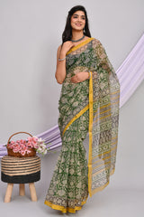 GRACEFUL GREEN KOTA DORIA SAREE WITH ZARI BORDER