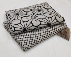 ELEGANT BLACK & WHITE HAND BLOCK PRINTED COTTON FABRIC SET