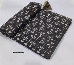 PREMIUM HANDCRAFTED COTTON FABRIC – BLACK & WHITE FLORAL BLOCK PRINT