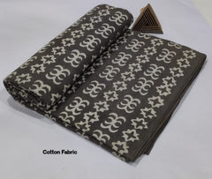 CHARCOAL GREY HAND BLOCK PRINTED COTTON FABRIC STAR & ABSTRACT MOTIF