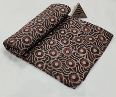 HAND BLOCK PRINTED BROWN COTTON FABRIC TRIBAL ABSTRACT DESIGN