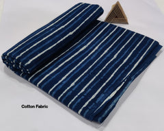 INDIGO BLUE STRIPED COTTON FABRIC MINIMALIST HAND BLOCK PRINT