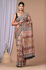 CLASSIC CREAM & MAROON HANDBLOCK PRINTED CHANDERI SAREE