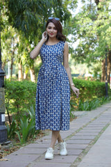 Elegant Blue Floral Print Dress – Comfortable and Stylish Casual Wear