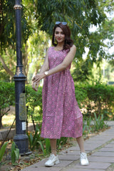 Charming Pink Spiral Print Dress – Stylish and Comfortable Casual Wear