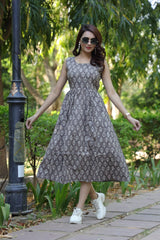 Elegant Brown Floral Print Dress – Comfortable and Stylish Casual Wear