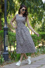 Elegant Brown Floral Print Dress – Comfortable and Stylish Casual Wear