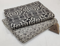 MONOCHROME HANDBLOCK COTTON FABRIC SET – BLACK & OFF-WHITE
