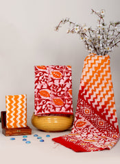 Red & Orange Handcrafted Cotton Mulmul Suit Set