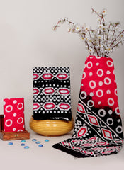 HANDCRAFTED BATIK COTTON DRESS MATERIAL – RED & BLACK