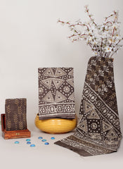 HANDCRAFTED DABU COTTON DRESS MATERIAL – GEOMETRIC BROWN & BEIGE