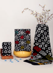 HANDCRAFTED BATIK COTTON DRESS MATERIAL– BLACK WITH MULTICOLOR MOTIFS