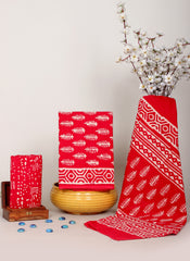 HANDCRAFTED DABU COTTON DRESS MATERIAL RED WITH WHITE MOTIFS